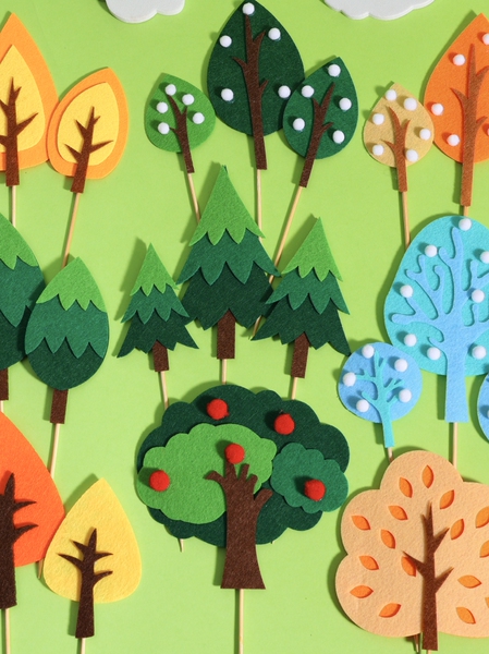 Mori Style Green Felt Small Tree Inserts Christmas Tree Plug-in Forest Tree Birthday Cake Decoration Card Accessories