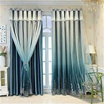 2021 new blackout curtain cloth Nordic simple bedroom living room H atmospheric net red blue double-layer yarn integrated