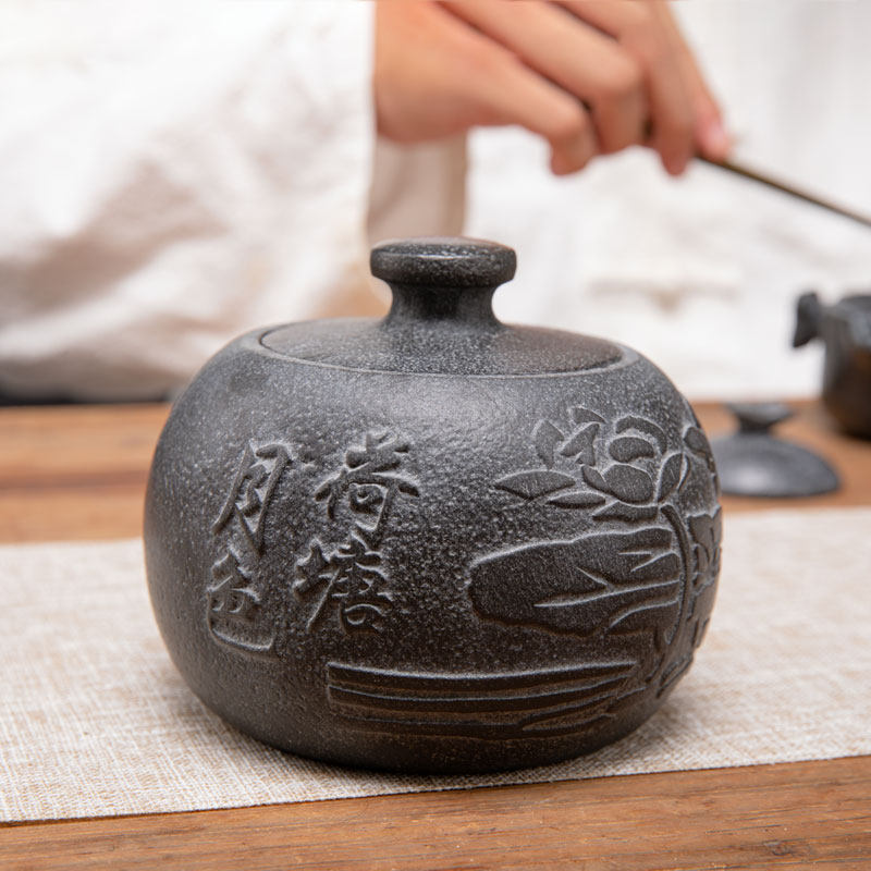 Shi Tian Shi Ye Natural Wujinshi Moraine Rock New Chinese Tea Pot Pu 'er Green Tea Red and Black Tea Sealed Storage Pot