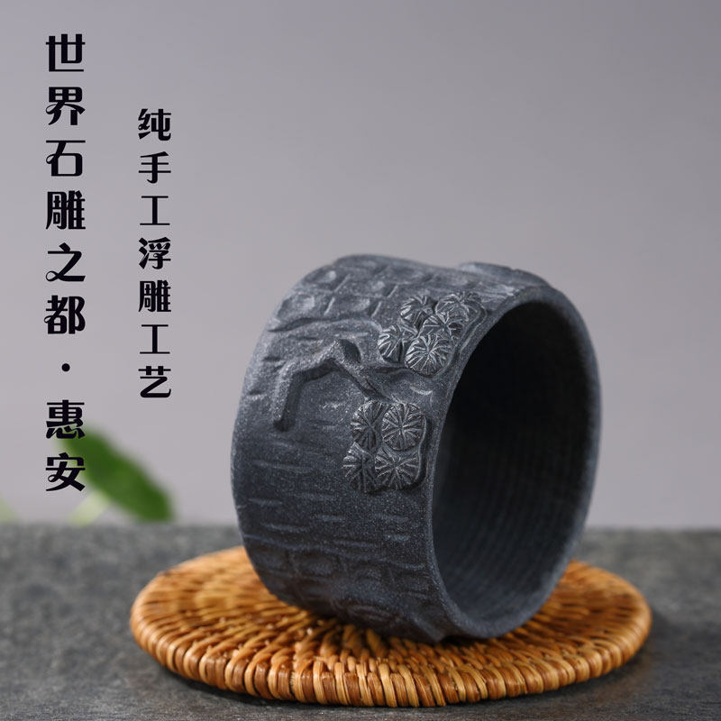 Anhua natural moraine rock stone health tea cup personality creative gift Pure hand carved single master cup