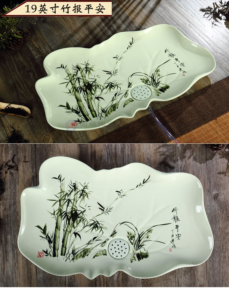 Kung fu tea tray drainage type large congou celadon hand - made lotus home u.s single ceramic tray
