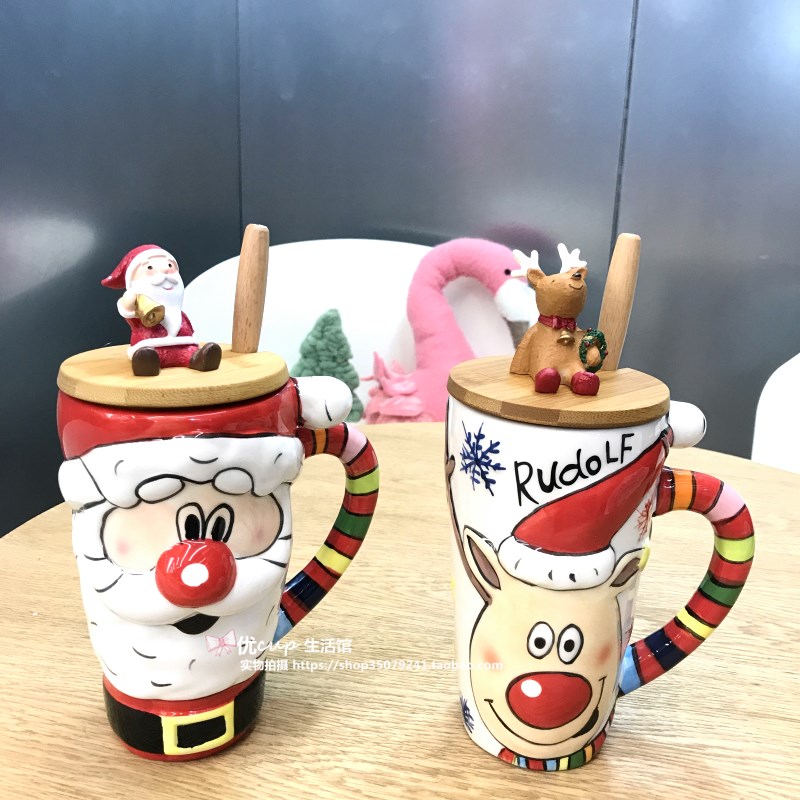 Santa Claus milu deer breakfast milk cup of large capacity office coffee cup express cartoon gift porcelain cup