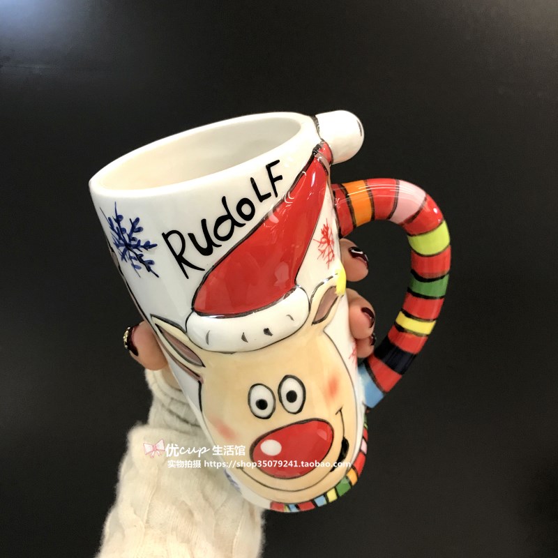 Santa Claus milu deer breakfast milk cup of large capacity office coffee cup express cartoon gift porcelain cup