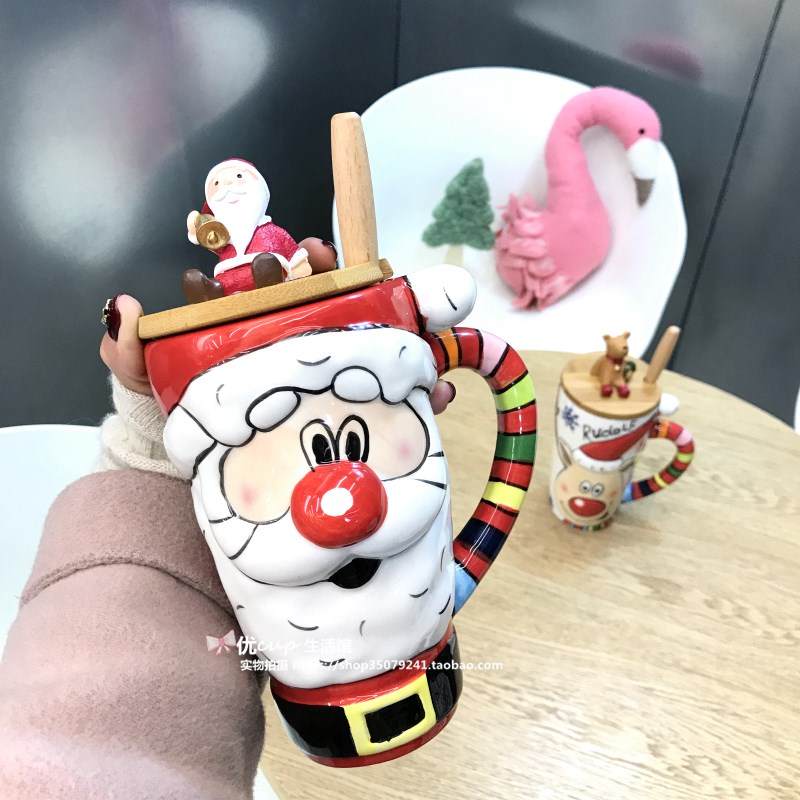 Santa Claus milu deer breakfast milk cup of large capacity office coffee cup express cartoon gift porcelain cup