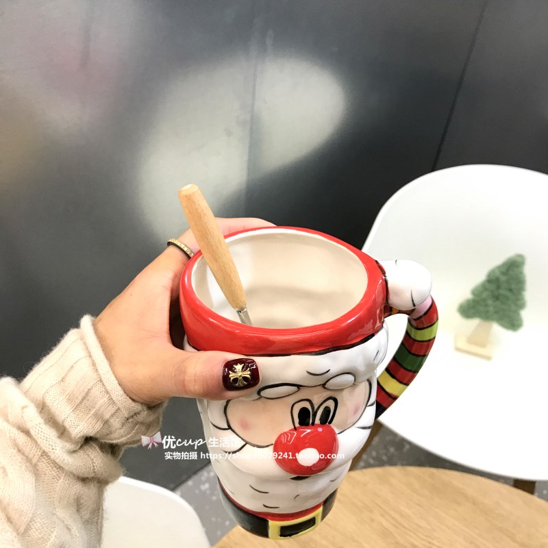 Santa Claus milu deer breakfast milk cup of large capacity office coffee cup express cartoon gift porcelain cup