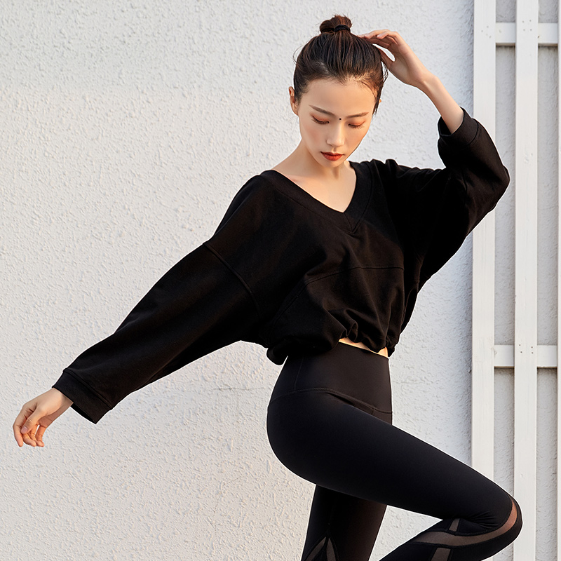Casual sports tops women's fitness loose quick dry breathable sweatshirt Korean version of the short sexy waist-length long-sleeved yoga suit