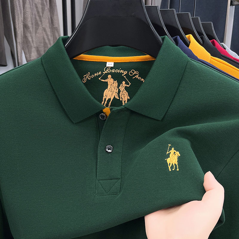 Pierre Cardin Long-Sleeved T-Shirt Men's Spring & Fall New Style 100% Pure Cotton Thickeneded Lapel Business Casual Loose Polo Shirt