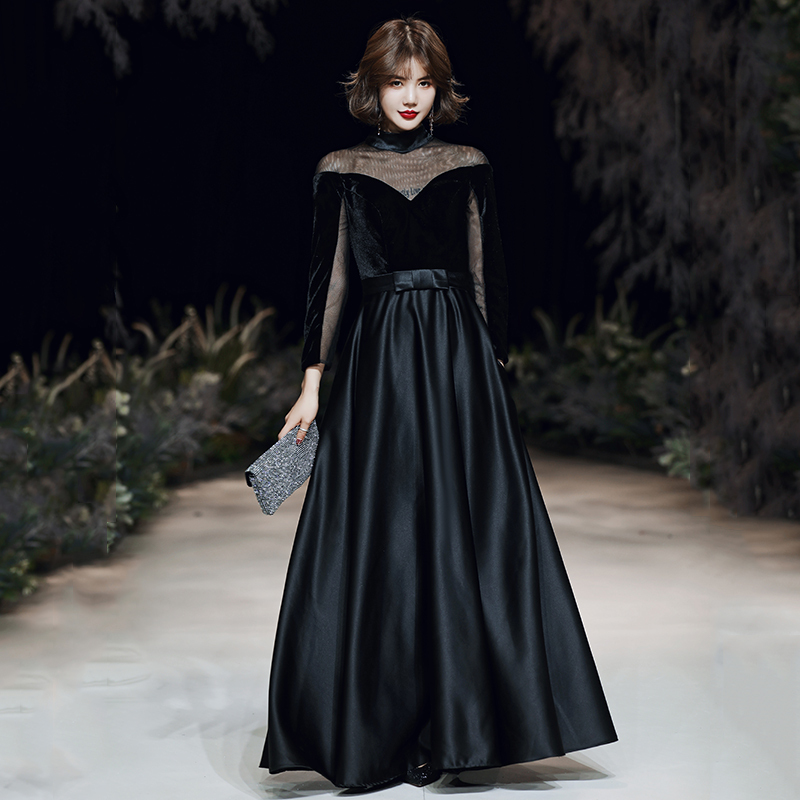 Black Evening Dress 2026 New Style Elegant Banquet High-End Luxury Host Dress Spring and Summer Light Luxury High-Quality Texture