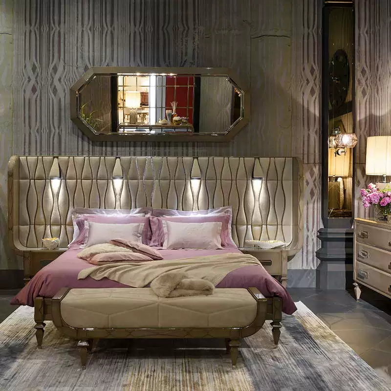 Ý handmade sang trọng đôi phòng ngủ chính phòng ngủ gỗ rắn giường gỗ sồi Ý nội thất biệt thự cao cấp 2019 - Bộ đồ nội thất