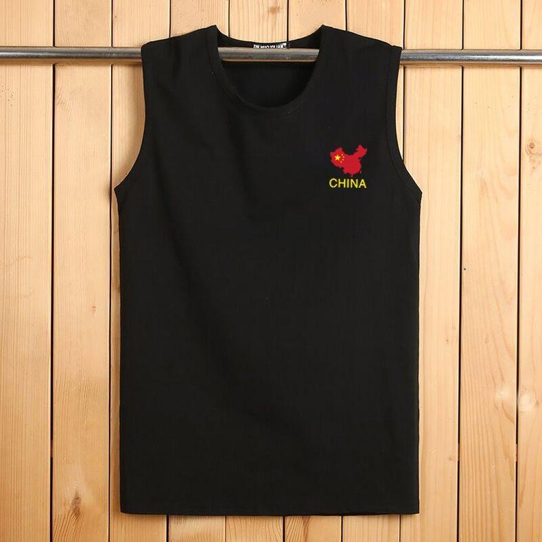 With National Flag Vest Men's Summer Tide Jersey Crossbar Sport Fitness Kan Shoulder Wide Shoulder Loose Sleeveless T-shirt