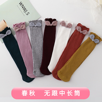 Baby Socks Spring Autumn Long Cylinder Socks Pure Cotton Girl Child High Cylinder No Heel Butterfly Knot Baby Baby Lost Socks