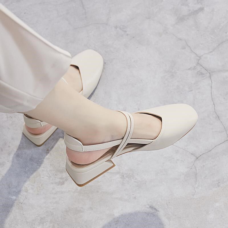 Hot Air Baotou Sandals Female Summer Middle Heel 2022 New Korean Version All-match Student Fairy Wind Retro Thick Heel Belt