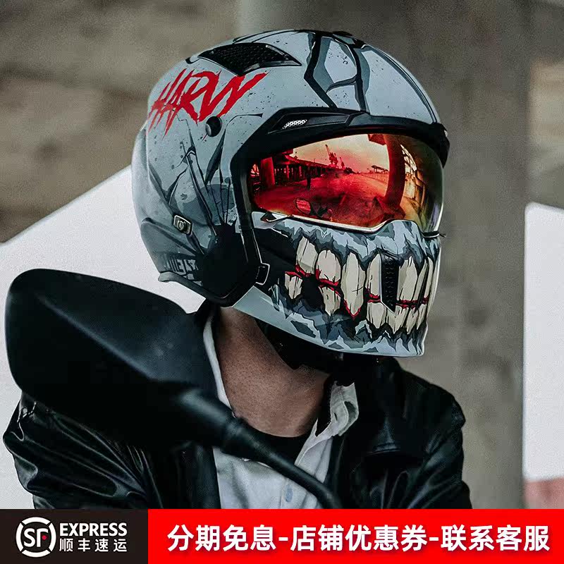 Spanish mt street bully safety helmet locomotive male and female harei 3 4 retro locomotive winter season combined half full armor