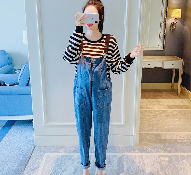 . Quần dành cho bà bầu mùa xuân và mùa thu quần yếm denim cộng với kích thước quần legging thời trang mặc ngoài quần triều mẹ mùa thu và mùa đông quần phụ nữ mang thai - Phụ nữ mang thai quần / quần bụng