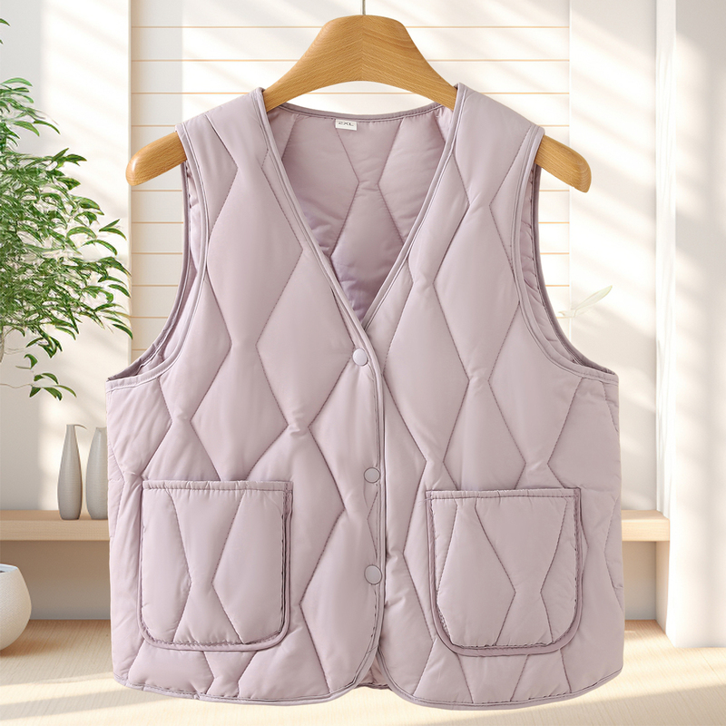 Vest for Women in Autumn and Winter with Diamond Pattern, Loose V-Neck Buttoned Waistcoat, Warm Layering Vest, Jacket for Spring and Autumn
