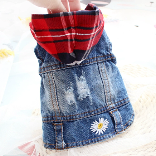 Двухногий ненавистный жилет Джинсовый Джинсовый Джинсовый и Осенний Износ Бишон Медведь Тедди Померанский маленькая собака Педаньская собака одежда кошка