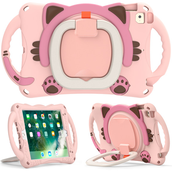 适用iPad 10.2英寸平板保护壳mini4/5儿童防摔硅胶套Pro 11旋转支架迷你全包背带air4/5可爱猫咪软壳10代10.9