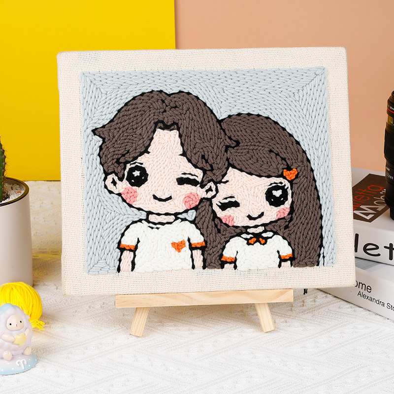 Russian Poke Poke Embroidered Hand Embroidered Diy Hair Line Drawing Lovers Embroidered Sheep Felt Poke Embroidered Material Contains Tutorial