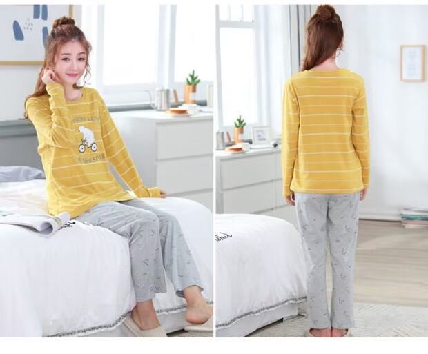 Bộ đồ ngủ nữ mùa xuân và mùa thu dài tay hai mảnh [35 cotton] Phiên bản Hàn Quốc của dịch vụ nhà mùa đông thời trang cỡ lớn cho sinh viên đồ bộ nam mặc nhà
