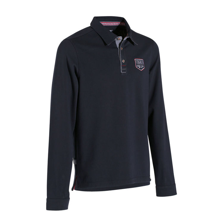 Decathlon FOUGANZA Blason cưỡi ngựa thể thao thoải mái cotton nam dài tay áo polo yên cưỡi ngựa