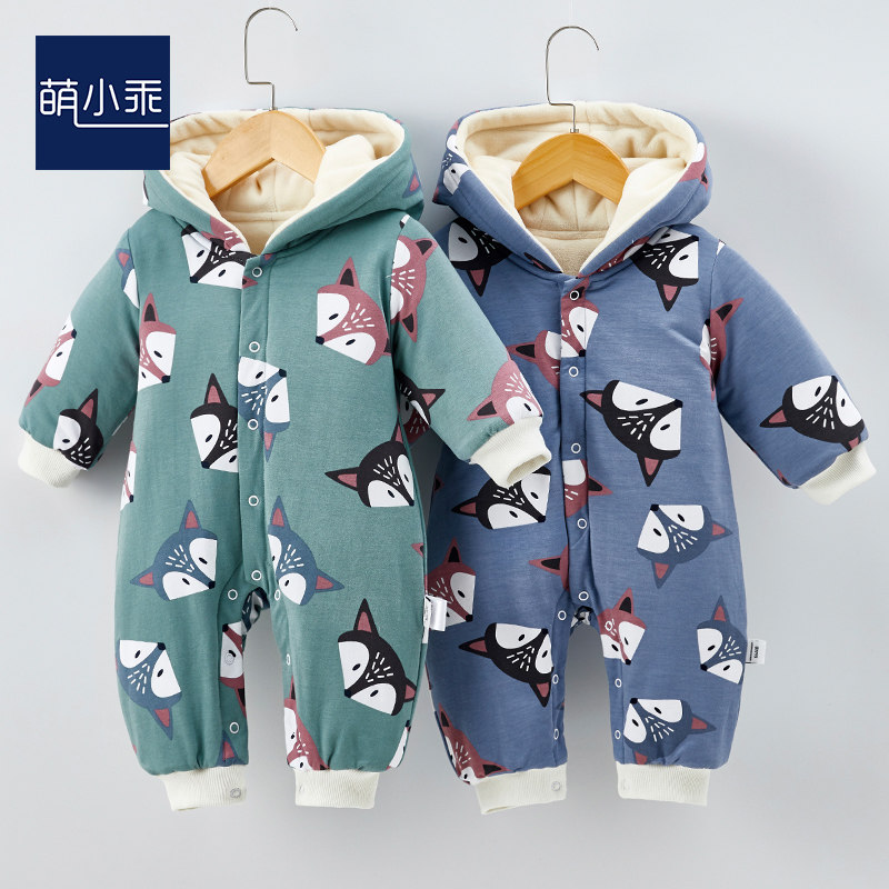Baby Even sweaters winter thickened with velvety cotton clothes Newborn Clothes Climbing 0-12-month-old Baby Out