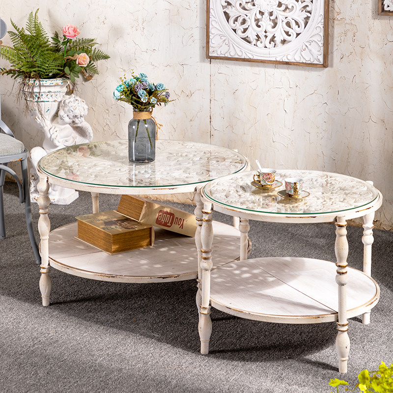 American country round tea few small household vintage solid wood made old French living room sofa side several creative accommodation