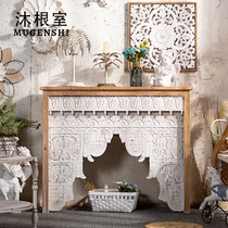 American fireplace Minjuku Wood made of old vintages Guxuan Guan Guan Cabinet Villa Living Room Background Wall Small Carved Flower Decoration Cabinet