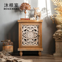 American solid wood bed head cabinet Mini small retro containing cabinet Home bedroom Bedside Cabinet Creative Carved lockers