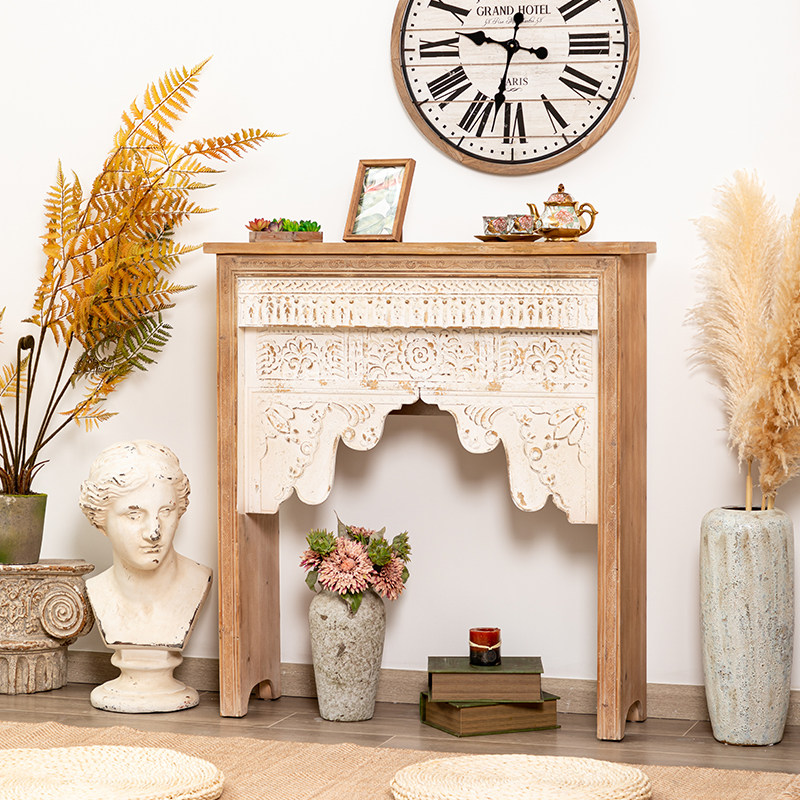 American solid wood retro fireplace do old carved living room B & B background wall home indoor porch small decorative cabinet