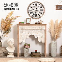 American solid wood retro fireplace to make old carved living room folk background wall home indoor genguan small decoration cabinet