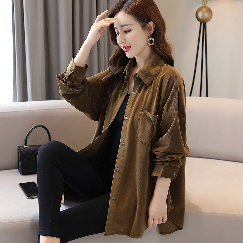 2021 new French light elegant striped corduroy slim shirt