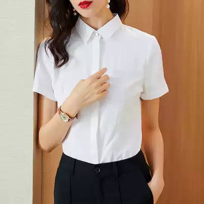 White shirt women short sleeve 2021 new tooling temperament dress overalls OL professional summer thin top