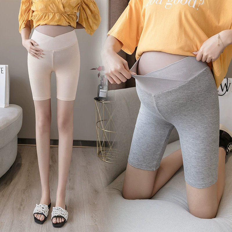 Quần áo mùa hè của phụ nữ mang thai năm điểm chéo quần short cạp thấp giản dị thời trang hợp thời trang mẹ mùa thu quần legging mỏng phương thức - Phụ nữ mang thai quần / quần bụng