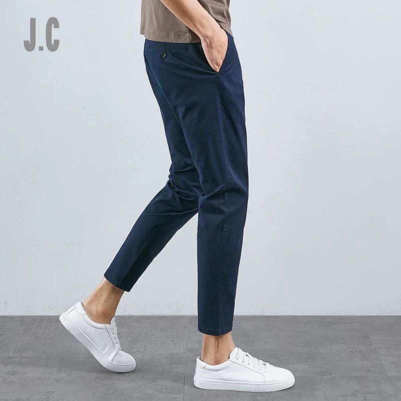 Men's Pure Cotton Cropped Pants, Slim Fit, Stretchy, Slimming, Tapered Leg, Versatile Casual Pants, Summer Men's 9/10 Length Pants