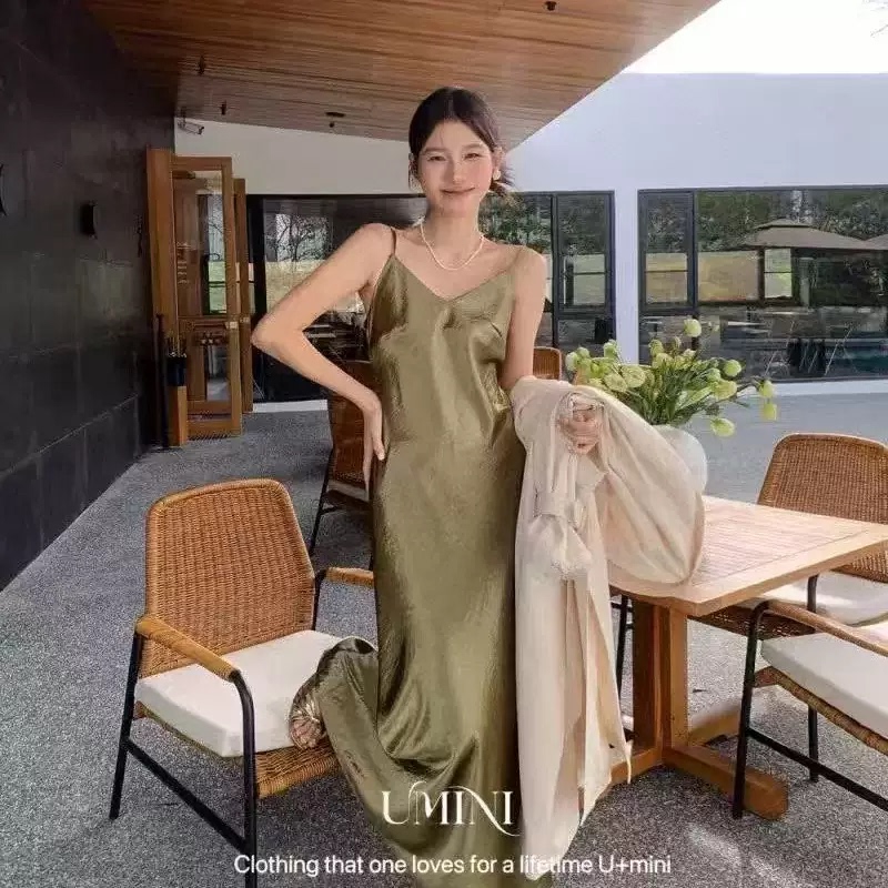 2618【Yuan Yuan】Elegant and Simple Style Long Slip Dress, Solid Color Dress, Slimming and Loose Fit, Spring Women's Clothing 2618【Yuan Yuan】Elegant and Simple Style Long Slip Dress, Solid Color Dress, Slimming and Loose Fit, Spring Women's Clothing