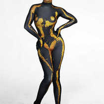 New European and American wind nightclub bar water drill sexy high collar tight long sleeves one-piece clothes to wear steel tube stage clothes