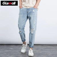 GleMall Tide thương hiệu quần jean nam mùa xuân và mùa hè Quần nam mới thiết kế lỗ mùa hè quần jeans chín điểm - Quần jean quần sooc