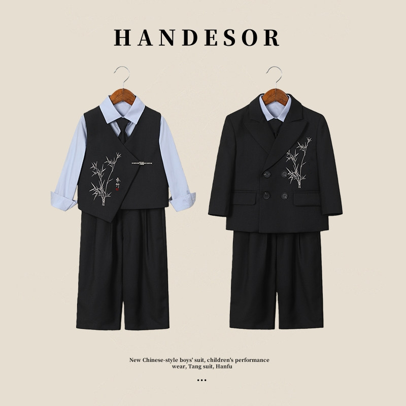 New Chinese-Style Children's Suit Set, Boy's Flower Boy Formal Wear, Baby Boy Wedding Suit, Little Host Performance Outfit