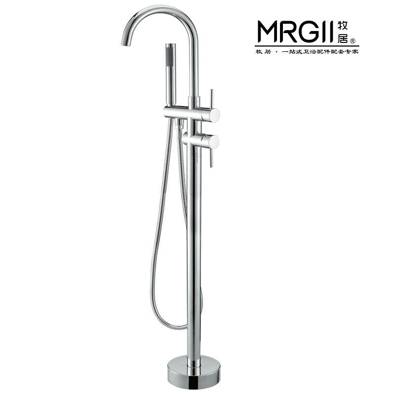 Bathtub ground tap cylinder edge-type floor type shower head full copper wall pick up and cold water independent wood barrel tap