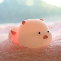 Warm light eye protection patting cute silicone piggy night light LED colorful breathing light children timing sleep Light