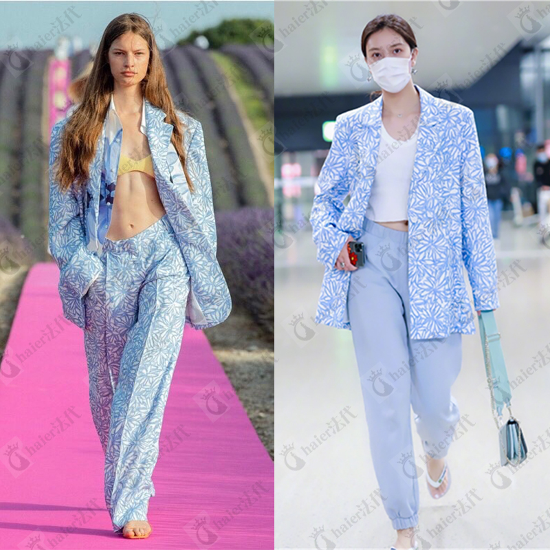 Jacquemus 26 Song Yanfei Beaver-Style Oversized Floral Print Trousers and Blazer Set for Men and Women