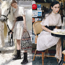 MAJE Yang Ying Baby star with lace splicing dress 2020 summer skirt lace leaf out