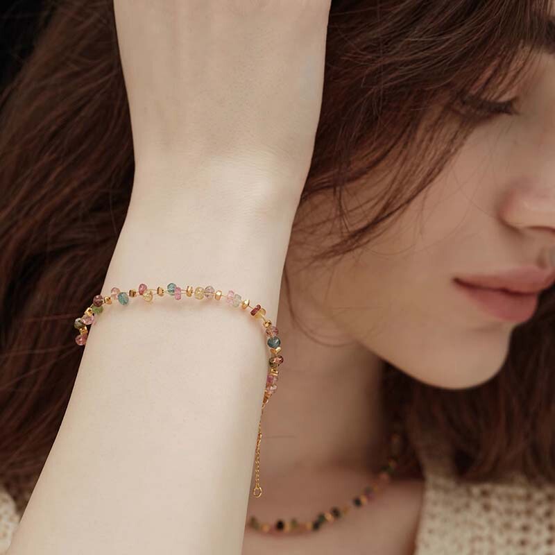 Colorful Imitation Tourmaline Beaded Bracelet for Women, Light Luxury, Niche, Exquisite Jewelry, High-End, Versatile Bracelet, 2025 New Model