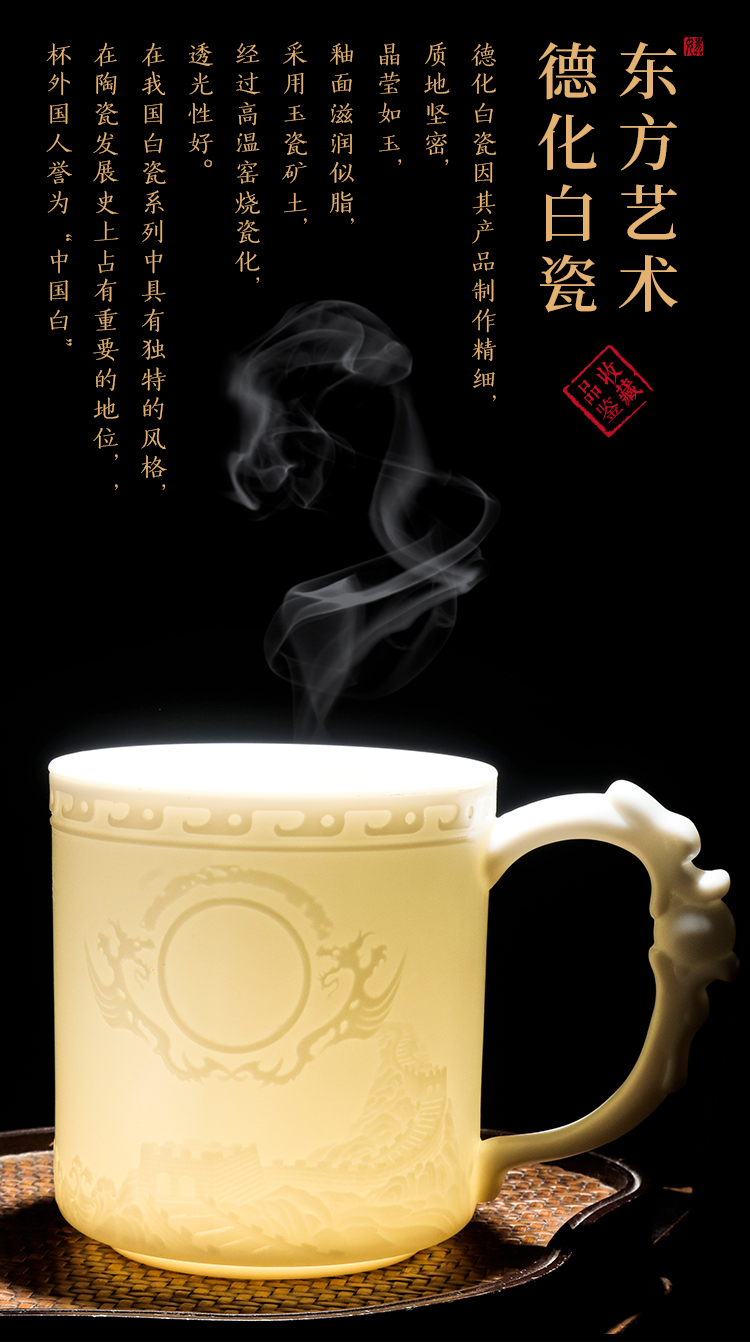 Artisan fairy dehua white porcelain glass ceramic household kung fu tea set personal custom name office cup single CPU