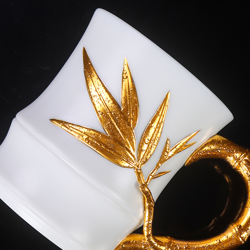 Artisan fairy gold dehua white porcelain cup office cup high - grade household pure manual kung fu tea set with cover cups