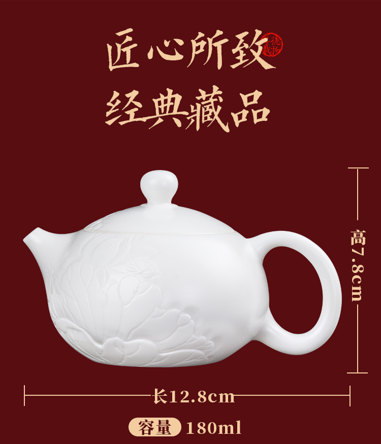 Artisan fairy Zeng Yuzhen master hand carved white porcelain teapot large ceramic filtration kung fu tea set jade CiHu