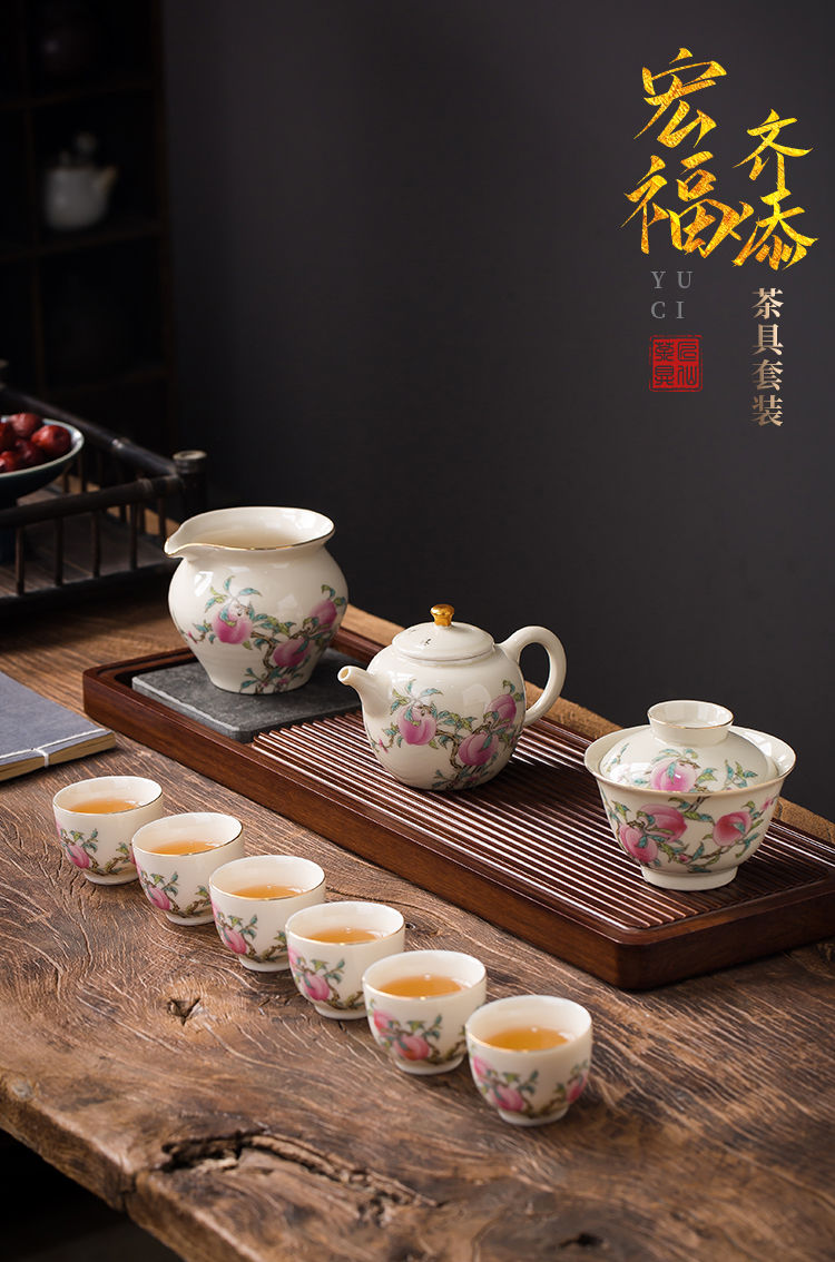 Artisan fairy hand - made the set porcelain kung fu tea set light with high - end key-2 luxury office tea cup lid bowl gift box