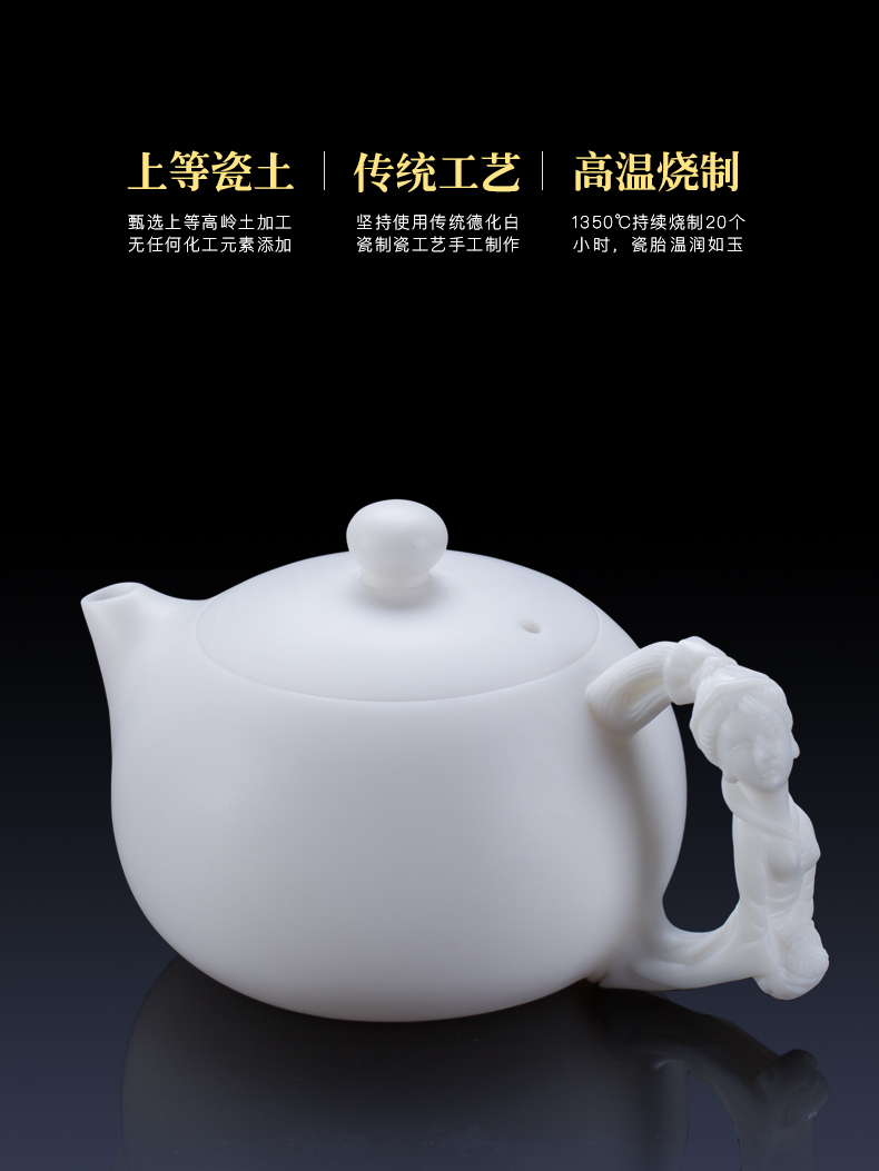 Artisan fairy manual white porcelain four beauty xi shi ceramic teapot large capacity household kung fu tea teapot