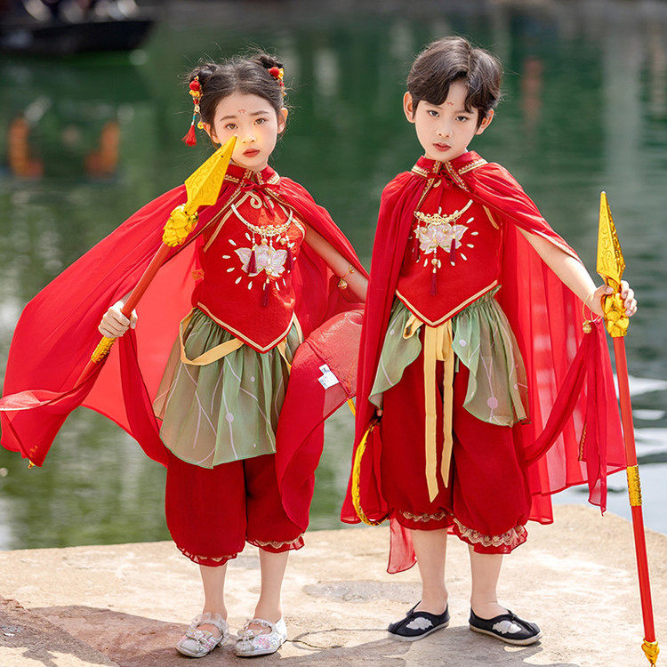 儿 童cos服哪吒红孩儿服装影楼拍照角色扮演夏古风汉服六一表演服