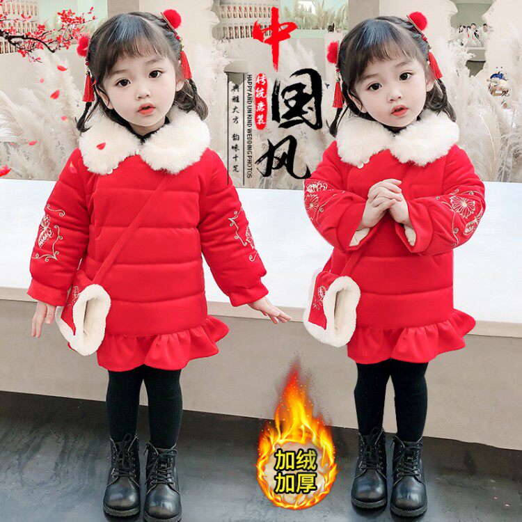Children's Chinese New Year Hanfu winter thickened cotton-padded clothes Chinese style festive clothes New Year's clothing baby girls New Year's Tang suit